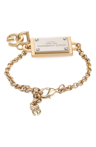 Shop Dolce & Gabbana Id Tag Mixed Metal Bracelet In Gold