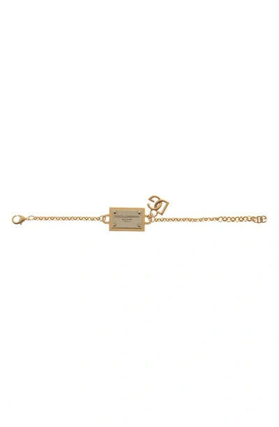 Shop Dolce & Gabbana Id Tag Mixed Metal Bracelet In Gold