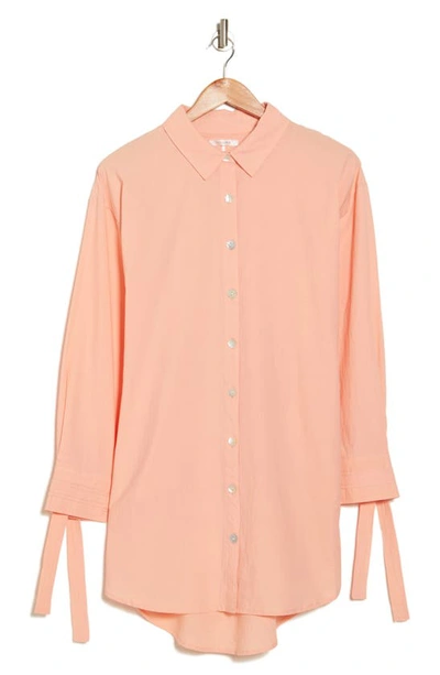 Shop Stitchdrop Tie Long Sleeve Midi Shirtdress In Peach Sand