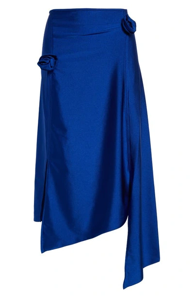 Shop Coperni Rosette Asymmetric Jersey Midi Skirt In Blue