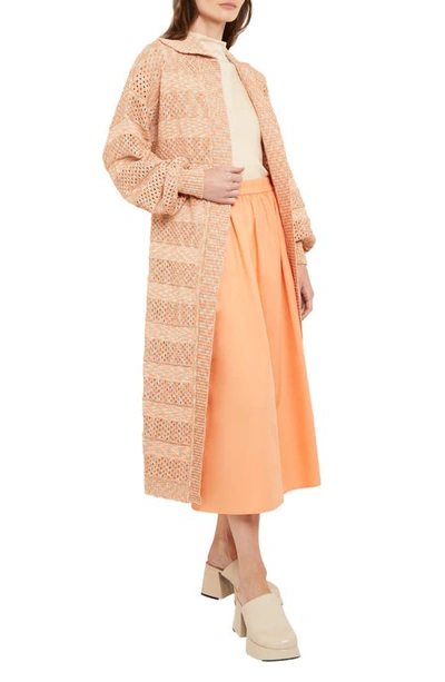 Shop Misook Pointelle Stitch Relaxed Belted Sweater Coat In Citrine/italian Clay/biscotti