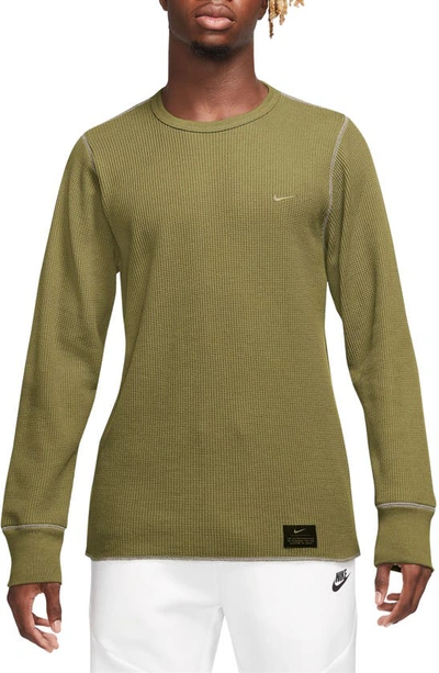 Shop Nike Heavyweight Waffle Knit Top In Pacific Moss/ Olive