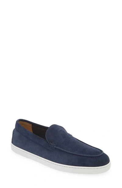 Christian Louboutin Moonboat Leather Boat Shoes In Blau Nit