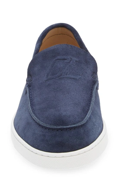 Christian Louboutin Moonboat Leather Boat Shoes In Blau Nit