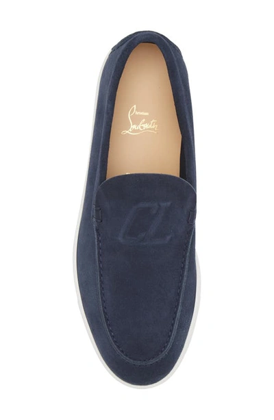 Christian Louboutin Moonboat Leather Boat Shoes In Blau Nit
