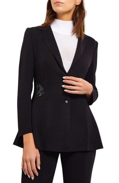 Shop Misook Lace Accent Tailored Knit Blazer In Black