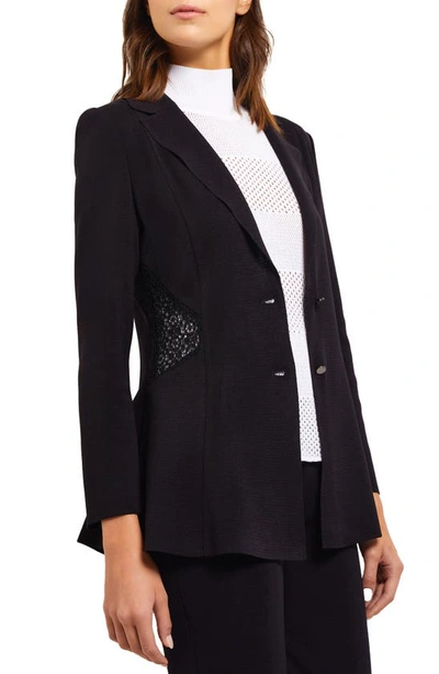 Shop Misook Lace Accent Tailored Knit Blazer In Black