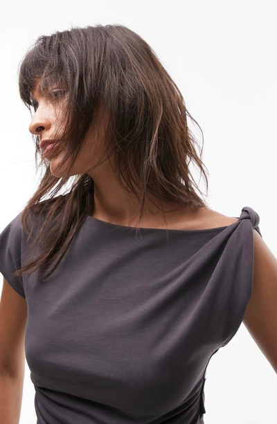 Shop Topshop Side Pleat Top In Charcoal