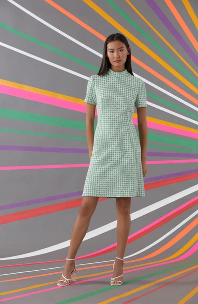 Shop Donna Morgan For Maggy Short Sleeve Tweed Minidress In Green Multi