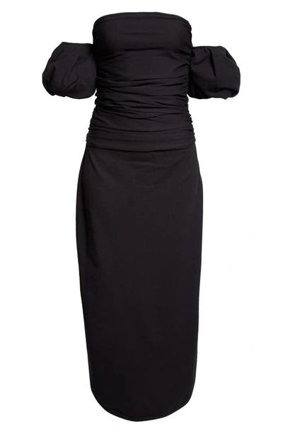 Shop Giambattista Valli Off The Shoulder Puff Sleeve Knit Dress In Black