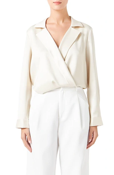 Shop Endless Rose Satin Wrap Shirt In Cream