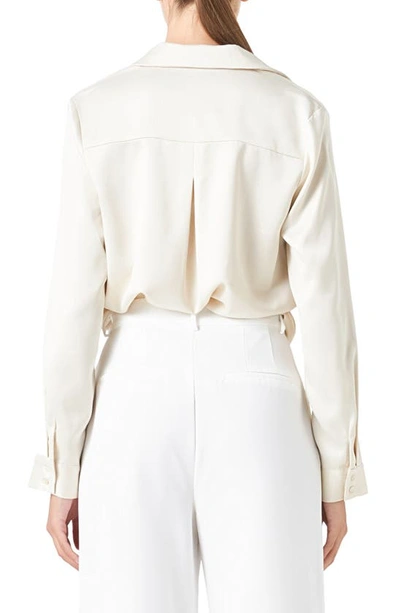 Shop Endless Rose Satin Wrap Shirt In Cream