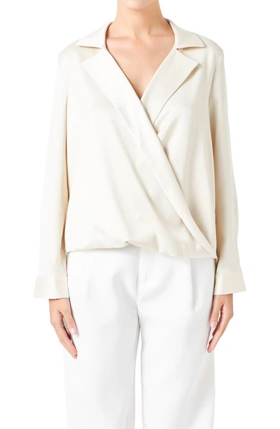 Shop Endless Rose Satin Wrap Shirt In Cream