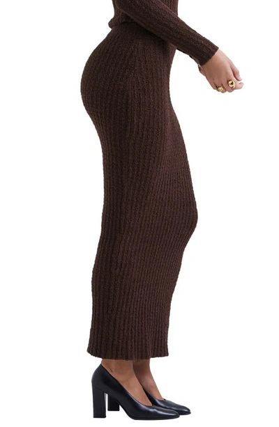 House Of Cb Sloane Bouclé Knit Skirt In Chocolate Brown