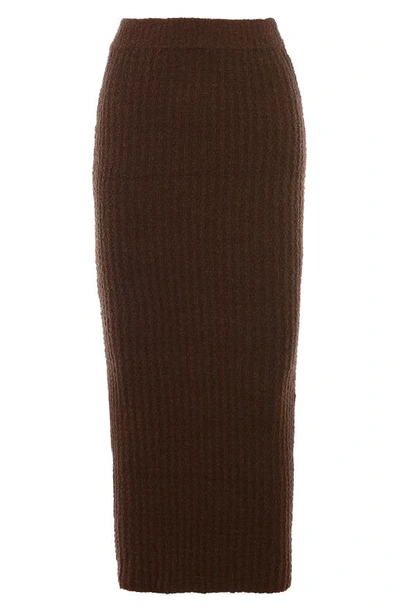 House Of Cb Sloane Bouclé Knit Skirt In Chocolate Brown