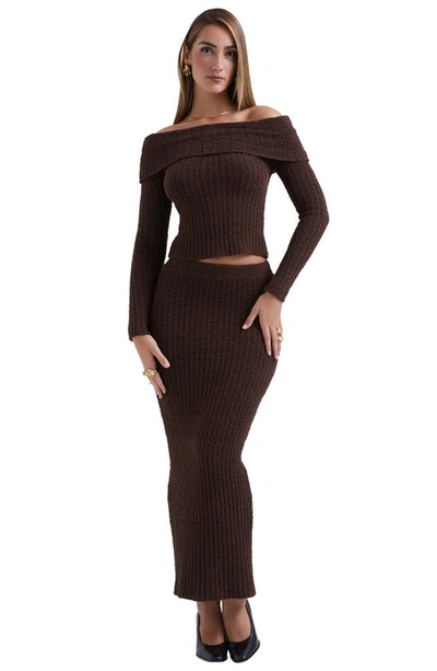 House Of Cb Sloane Bouclé Knit Skirt In Chocolate Brown