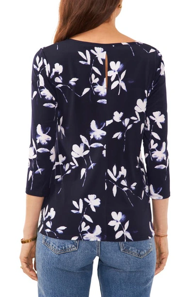 Shop Vince Camuto Floral V-neck Cutout Top In Classic Navy