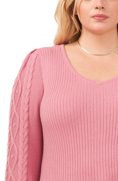 Shop Cece Cable Stitch Sleeve V-neck Sweater In Foxglove Pink