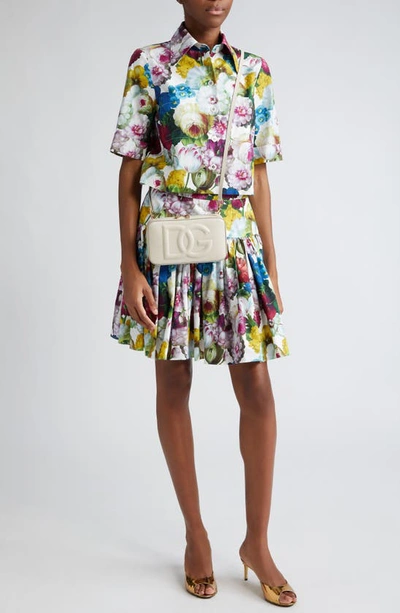 Shop Dolce & Gabbana Dolce&gabbana Nocturnal Floral Print Pleated Cotton Poplin Skirt In Fiore Notturno