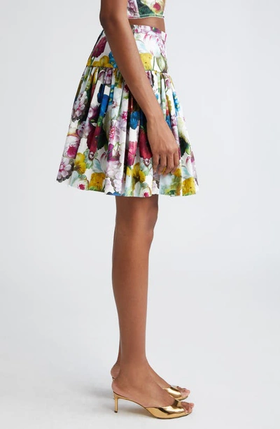 Shop Dolce & Gabbana Nocturnal Floral Print Pleated Cotton Poplin Skirt In Fiore Notturno