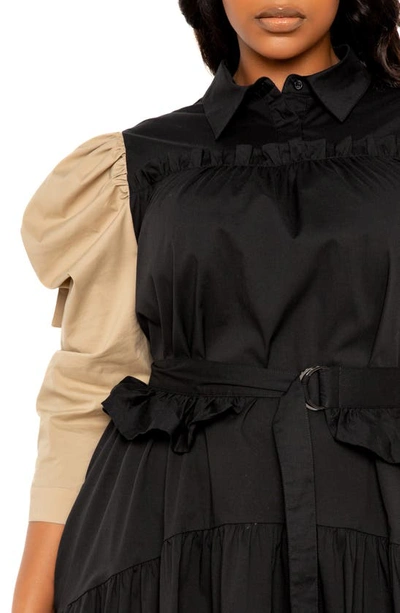 Shop Buxom Couture Contrast Puff Shoulder Dress In Black