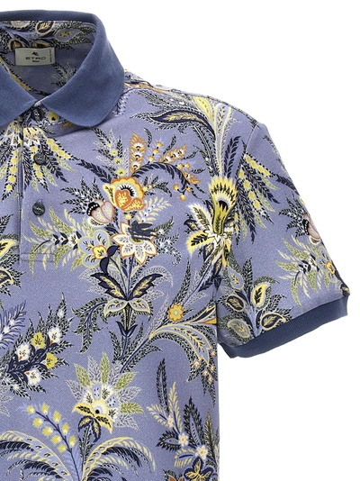 Shop Etro Floral Print  Shirt Polo Light Blue