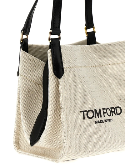 Shop Tom Ford Logo Canvas Handbag Hand Bags White/black