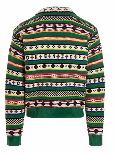 Shop Kenzo Logo Jacquard Patterned Cardigan Sweater, Cardigans Multicolor