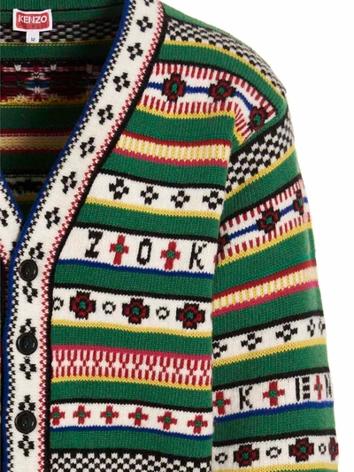 Shop Kenzo Logo Jacquard Patterned Cardigan Sweater, Cardigans Multicolor