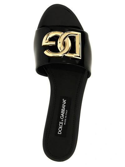 Shop Dolce & Gabbana Logo Patent Slides Sandals Black