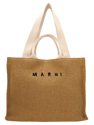 Shop Marni Logo Shopper Tote Bag Beige