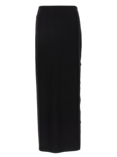 Shop Norma Kamali Long Skirt Wide Slit Skirts Black