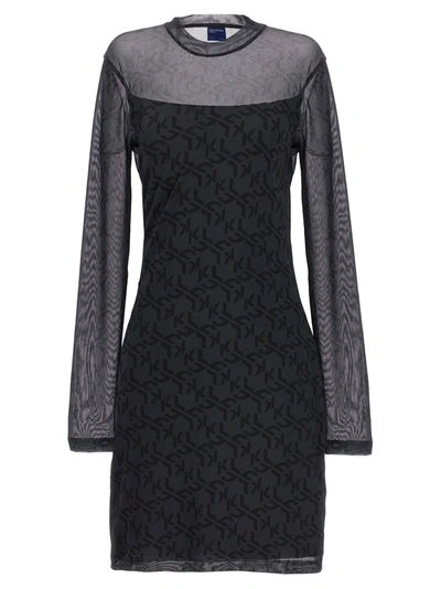Shop Karl Lagerfeld Mesh Monogram Dresses Black