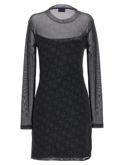 Shop Karl Lagerfeld Mesh Monogram Dresses Black