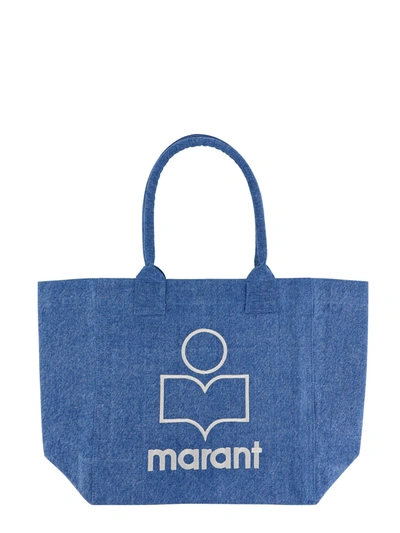 Shop Isabel Marant Denim Shoulder Bag With Embroidered Logo