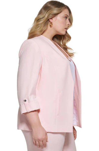 Shop Calvin Klein Three-quarter Sleeve Open Front Blazer In Rose
