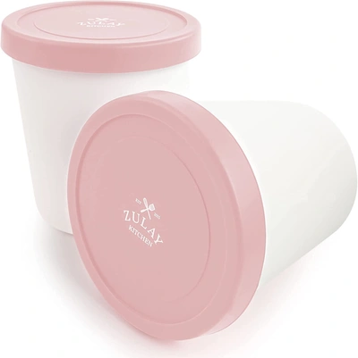 Shop Zulay Kitchen 2 Pack 1 Quart Ice Cream Containers For Homemade Ice Cream - Reusable Ice Cream Container Set With L In Pink