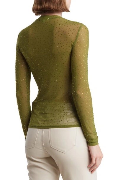 Shop Afrm Sunny Rhinestone Long Sleeve Mesh Top In Olive Tree