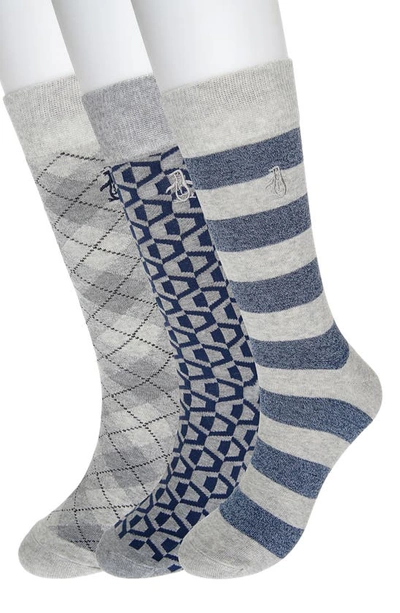 Shop Original Penguin Academy Stripe 3-pack Crew Socks In Light Grey