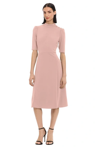 Shop Donna Morgan Mock Neck Button Shoulder Fit & Flare Dress In Shell Pink