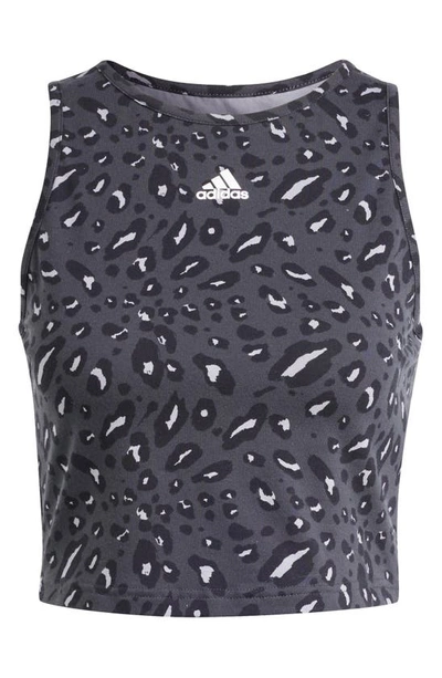 Shop Adidas Originals Animal Print Crop Tank Top In Grey/ Carbon/ Black