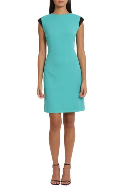 Shop Donna Morgan For Maggy Cap Sleeve Structured Sheath Dress In Teal Green