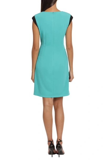Shop Donna Morgan For Maggy Cap Sleeve Structured Sheath Dress In Teal Green