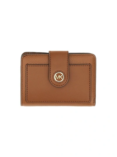 Shop Michael Michael Kors Michael Kors Compact Wallet With Logo In Buff