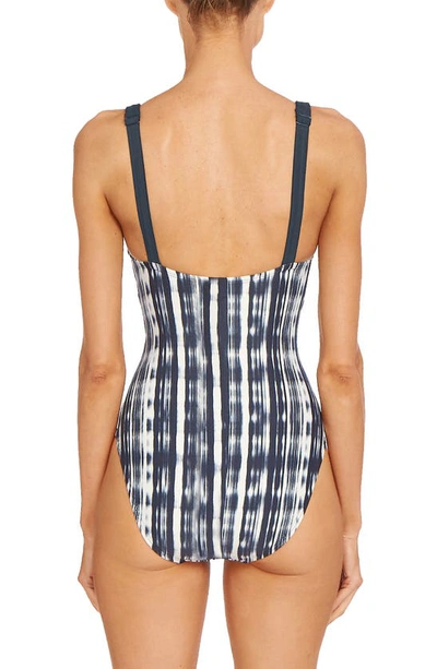 Shop Robin Piccone Jana Plunge One-piece Swimsuit In Black/ Ecru