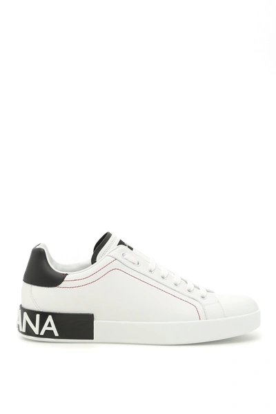 Shop Dolce & Gabbana Portofino Nappa Leather Sneakers In White, Black