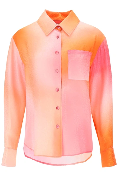 Shop Art Dealer Charlie Shirt In Jacquard Silk In Orange, Pink