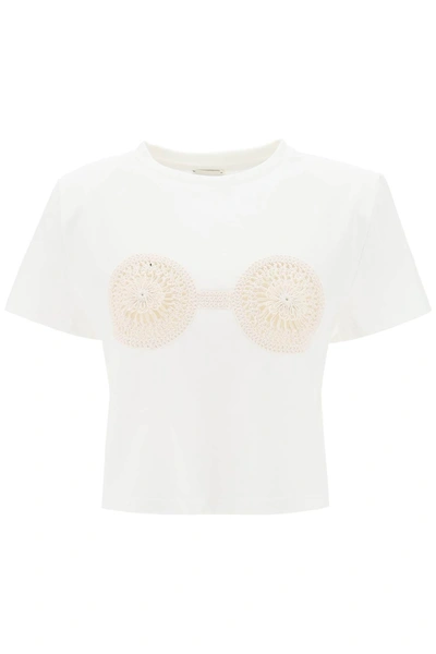 Shop Magda Butrym Cropped T Shirt With Crochet Insert In White