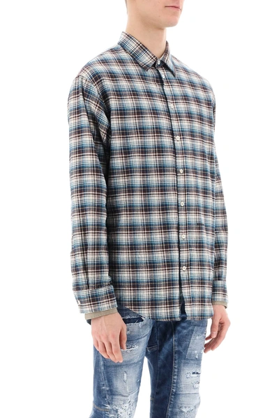 Shop Dsquared2 Check Shirt With Layered Sleeves In Blue, White, Brown