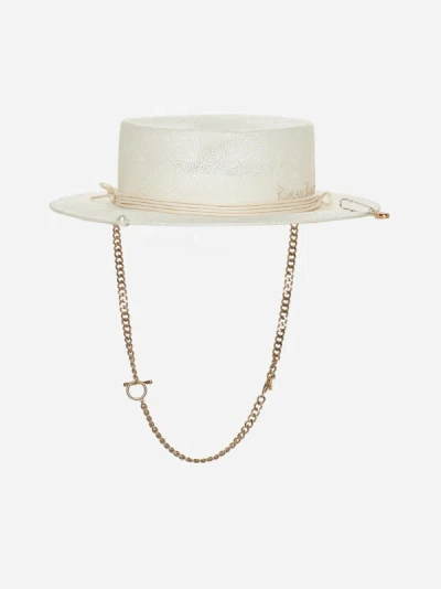 Shop Ruslan Baginskiy Logo-pin Straw Canotier Hat In White